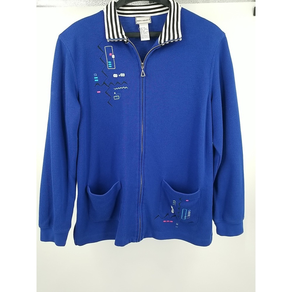 2 PC Napa Valley Jacket Medium & Pants Small Set Embroidered Zipper Front Blue - Picture 1 of 9